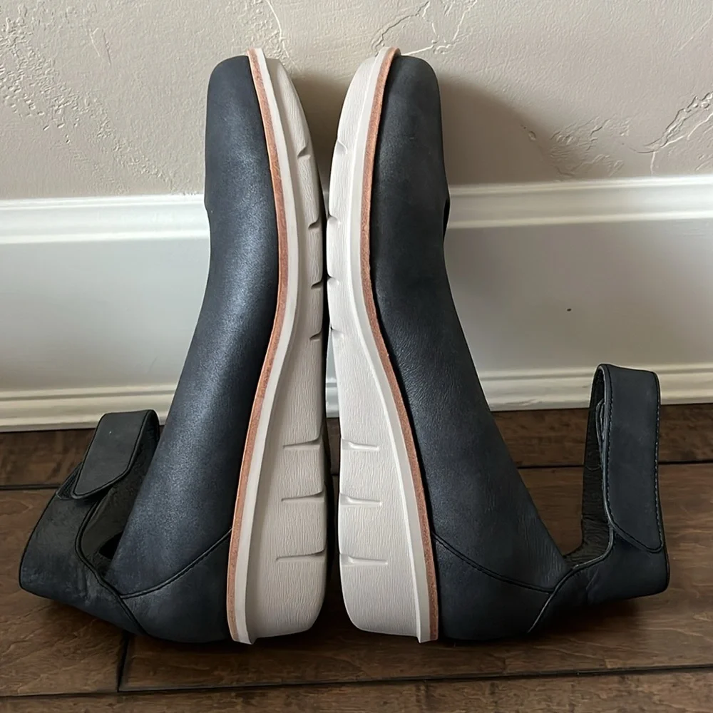 Dansko Black Leather Wedge Mary Janes with White Soles